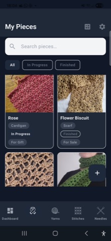 Hooky's Pieces list screen